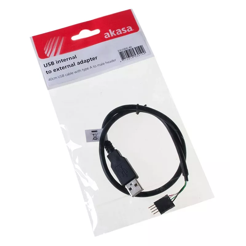 USB-kaabel Akasa 0,4 m USB A must