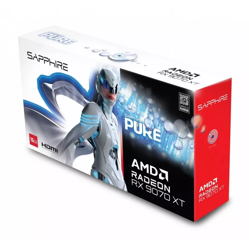 Graafikakaart Sapphire Radeon RX 9070 XT — 16 GB GDDR6, PCIe 5.0, 256-bit, 320 mm, 3 pesaga, valge