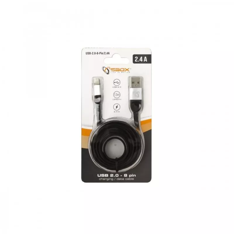 Sbox USB 2.0-8-Pin/2.4A must/hõbedane