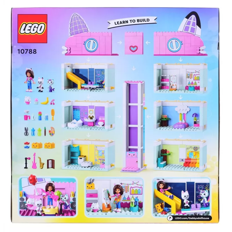 Ehitusmänguasi LEGO Gabby nukumaja komplekt 10788 — 498 tükki, 3 minifiguuri, vanusele 4+