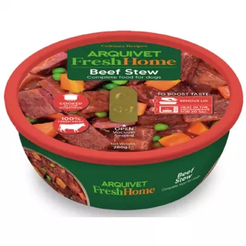 Märg koeratoit ARQUIVET Fresh Home Beef Goulash 280 g — täiskasvanud, veiseliha, täisväärtuslik konservsööt