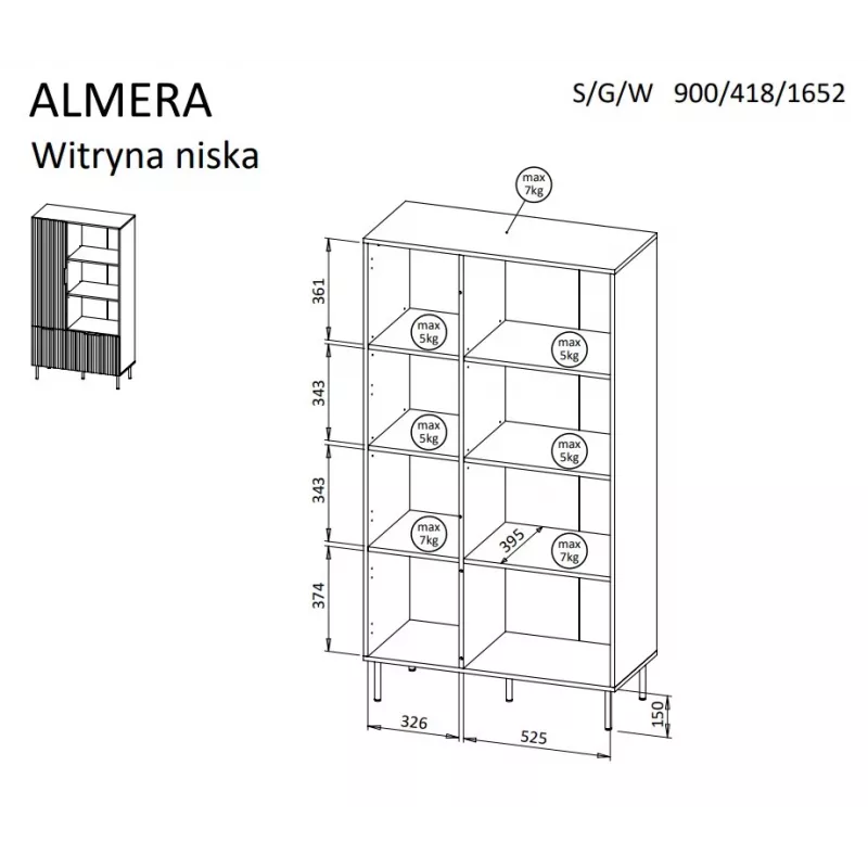 Raamaturiiul Cama Meble ALMERA Cama 4, pähkel/kašmiir, 90×42×165 cm