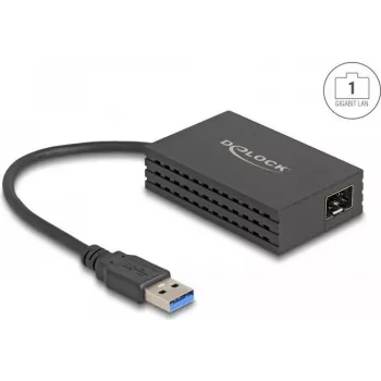 DELOCK 66463 võrguadapter — USB kiudoptilisele liidesele, 1000 Mbit/s, must