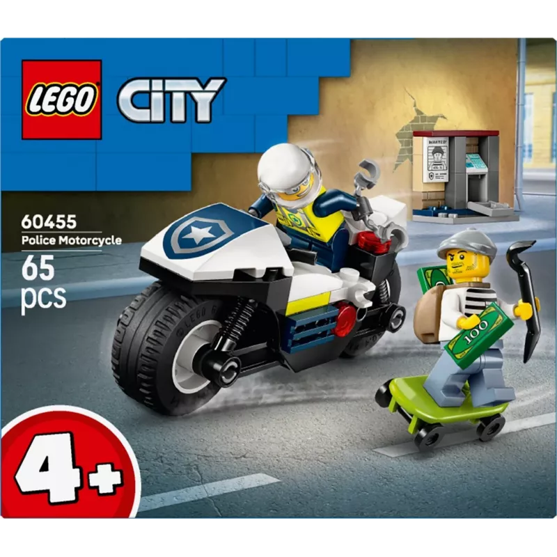 LEGO City politseimootorratta tagaajamise komplekt 60455 — 65 tükki, 2 minifiguuri, vanusele 4+