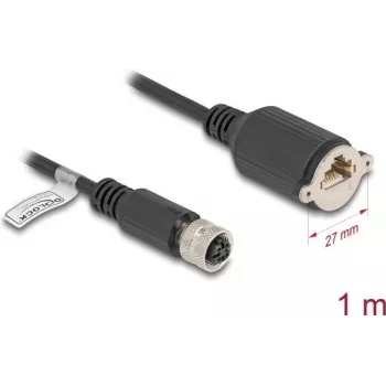 Võrgukaabel DeLOCK M12 D-kodeeritud 4 kontaktiga emane - RJ45 pistikupesa Cat5e 1m must