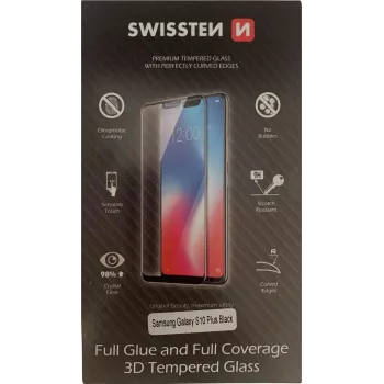 Karastatud 3D täisliimklaasist ekraanikaitse SWISSTEN Samsung Galaxy S10+ jaoks, must