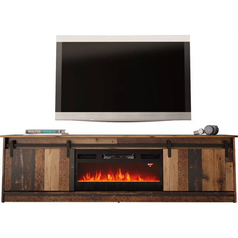 TV-kapp Cama Meble GRANERO koos kaminakapiga, 2000×567×350 mm, puitlaastplaat/MDF, 2 lükandust, matt vana puit