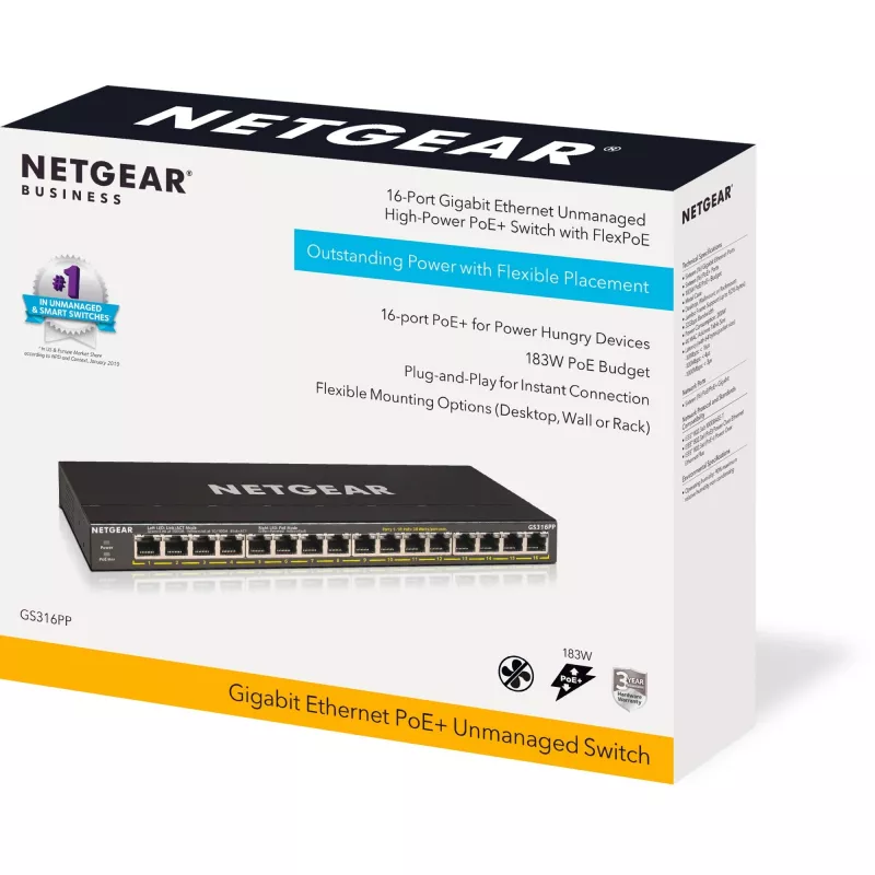 NETGEAR GS316PP haldamata Gigabit Ethernet (10/100/1000) Power over Ethernet (PoE) Must