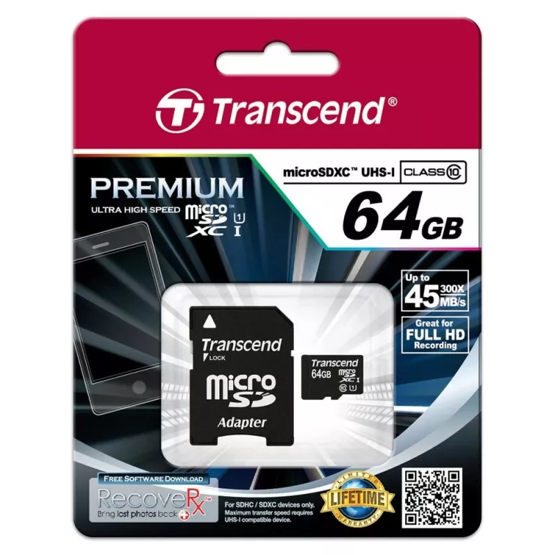 Transcend 64GB microSDXC UHS-I Flash-mälu TS64GUSDU1