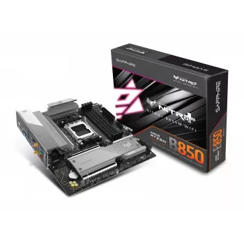 Emaplaat Sapphire NITRO+ B850M WIFI — AMD B850, Socket AM5, micro ATX, DDR5, 4x DIMM, Wi‑Fi 6, 2.5Gb LAN, 2x M.2