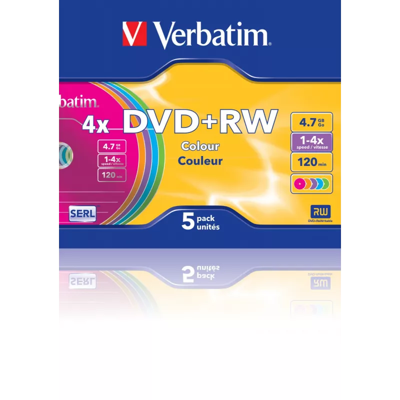 VERBATIM 43297 Verbatim DVD+RW õhuke-juveelümbrises 5 tk 4,7GB 4x Värviline