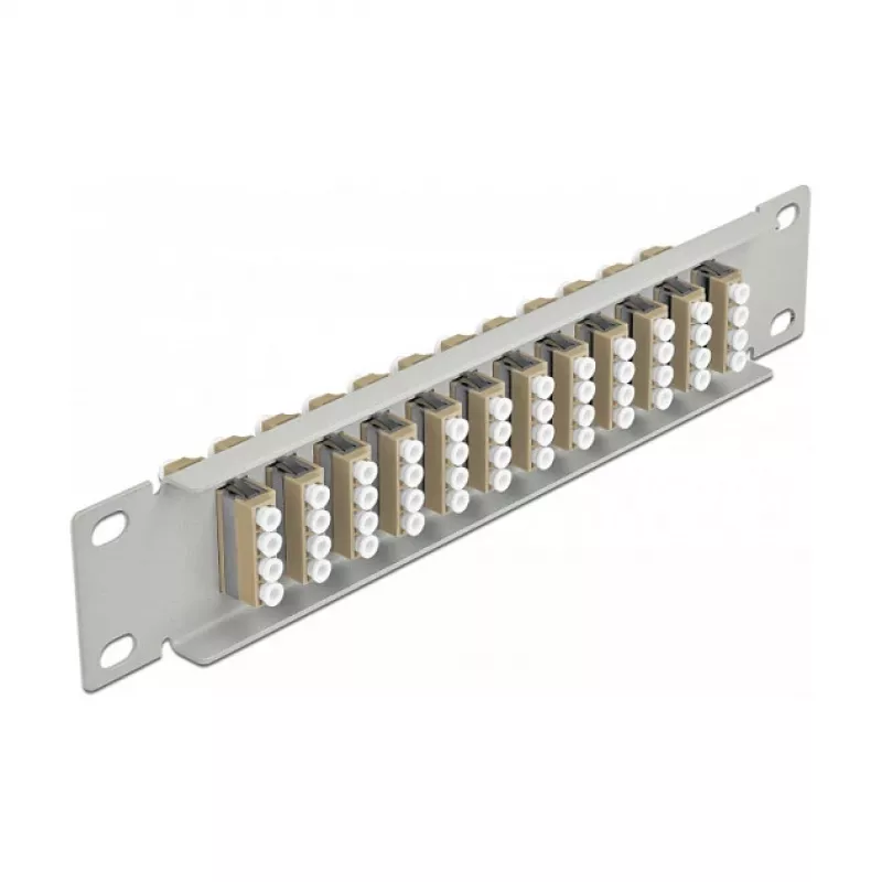 Fiiberoptiline patch-paneel DeLOCK 10-tolline 12 pordiga LC Quad beež 1U hall