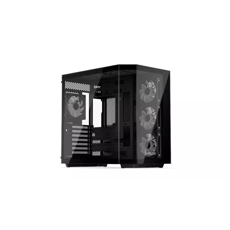 PC tornikorpus KRUX Empero KRXD010, ATX, must — toetab GPU-sid kuni 420 mm, CPU jahuteid kuni 155 mm, 2x 3,5-tollist + 3x 2,5-tollist sahtlit