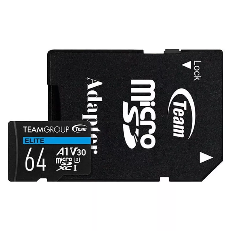 Välkmälukaart Micro-SD 64GB-XC Team Elite A1 V30 - Micro SD (TEAUSDX64GIV30A103)