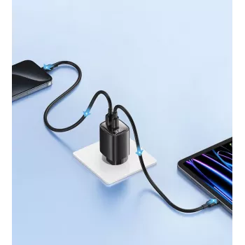 USB ja USB-C 30W GaN kiirlaadija usams CC229 valge — LED-indikaator, kompaktne disain