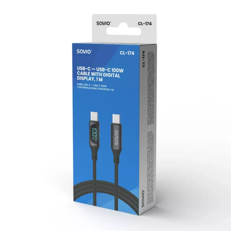 Savio USB-C - USB-C kaabel CL-174 1m must USB 3.2 Gen 1