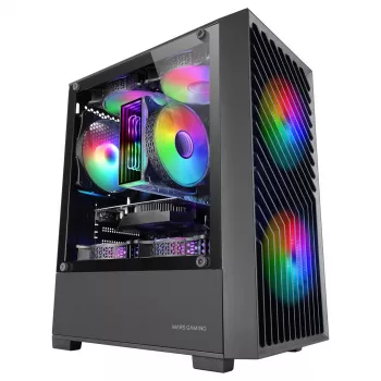 Arvutikorpus TACENS Mars Gaming MC-VORTEX Mini Tower Mini-ITX/Micro-ATX karastatud klaas must, 3x120mm, 27,3 cm GPU, 162 mm protsessori jahuti