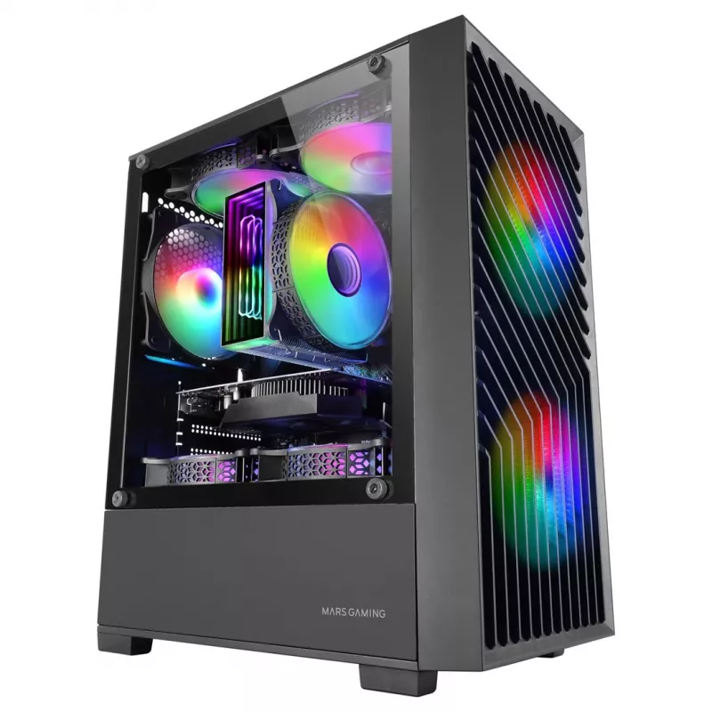 Arvutikorpus TACENS Mars Gaming MC-VORTEX Mini Tower Mini-ITX/Micro-ATX karastatud klaas must, 3x120mm, 27,3 cm GPU, 162 mm protsessori jahuti
