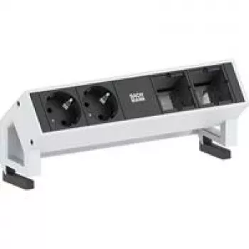 Pistikupesa Bachmann 902211 — 2 × Schuko (tüüp F) vahelduvvoolupistikut, alumiinium ja plast, must/valge