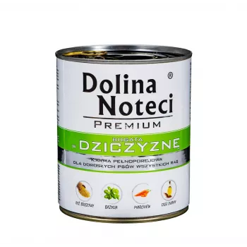 Märg täiskasvanud koerte toit dolina noteci Premium ulukilihaga (metssiga) 800 g, purk, 12% valku, 7% rasva