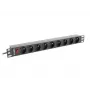 Toitejaotusseade LANBERG PDU-09E-0300-BK — 9x Type E pistikupesa, 16 A, 220–250 V, 3 m kaabel, 1U rack, 19 tolli