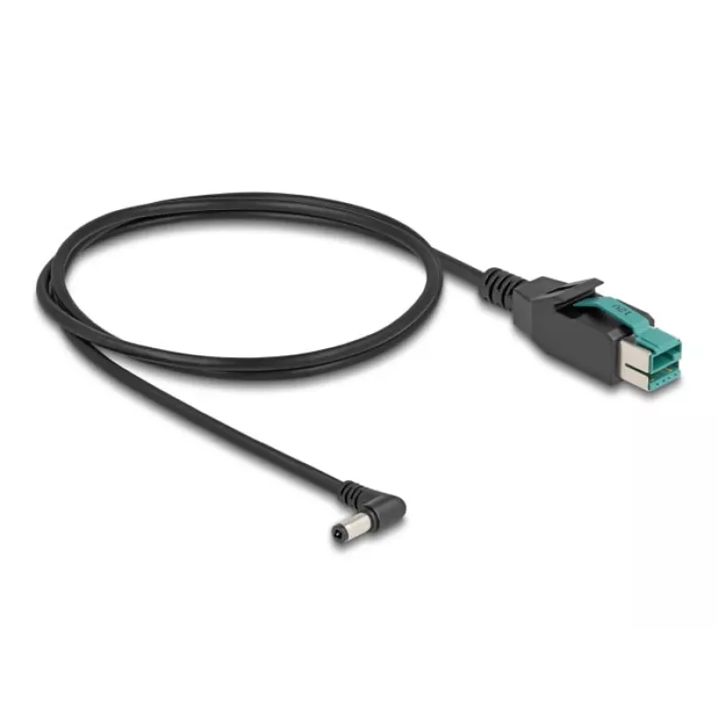 DeLOCK PoweredUSB-kaabel isane 12 V to DC 5,5 x 2,5 mm isane nurgaga 1 m