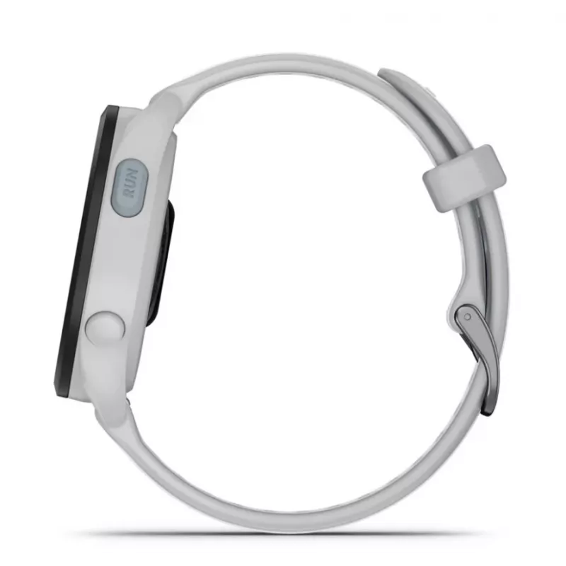 Nutikell GARMIN Forerunner 165 — GPS, AMOLED 1,2 tolli, 4 GB, 5 ATM, aku kestvus 11 päeva, hall korpus, valge rihm