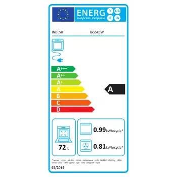 INDESIT pliit | I6G5KCW | Pliidi tüüp gaas | Ahju tüüp elektri | Valge | Laius 60 cm | Grillimine | Sügavus 60 cm | 72 L