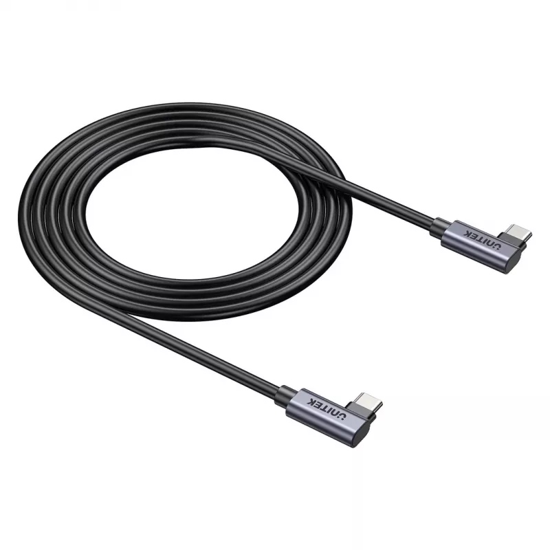 USB‑C kaabel Unitek C14147ABK01 90°–90° PD 100W 0,5 m, nurga all pistikuga, must