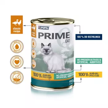 PUPIL Prime kana- ja pardirikas - märg kassitoit - 400g