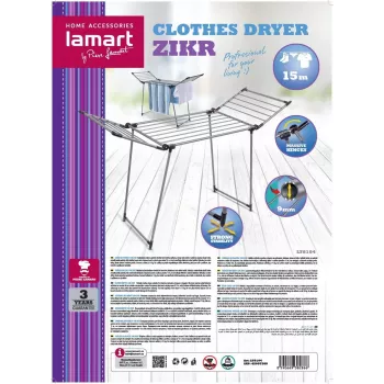 Pesukuivatusrest LAMART LT8104 suurus 15 M — pöörlev välistingimustesse/sisetingimustesse kuivatusrest, 15 m nööripikkus