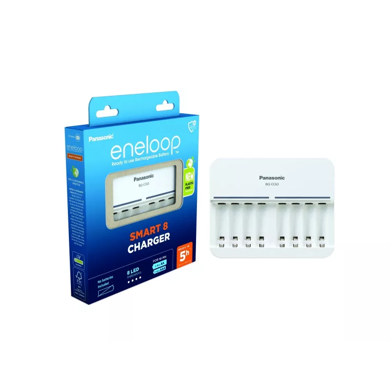 Sisemine akulaadija Panasonic BQ-CC63 — laeb 8 AA/AAA, 100–240 V, valge
