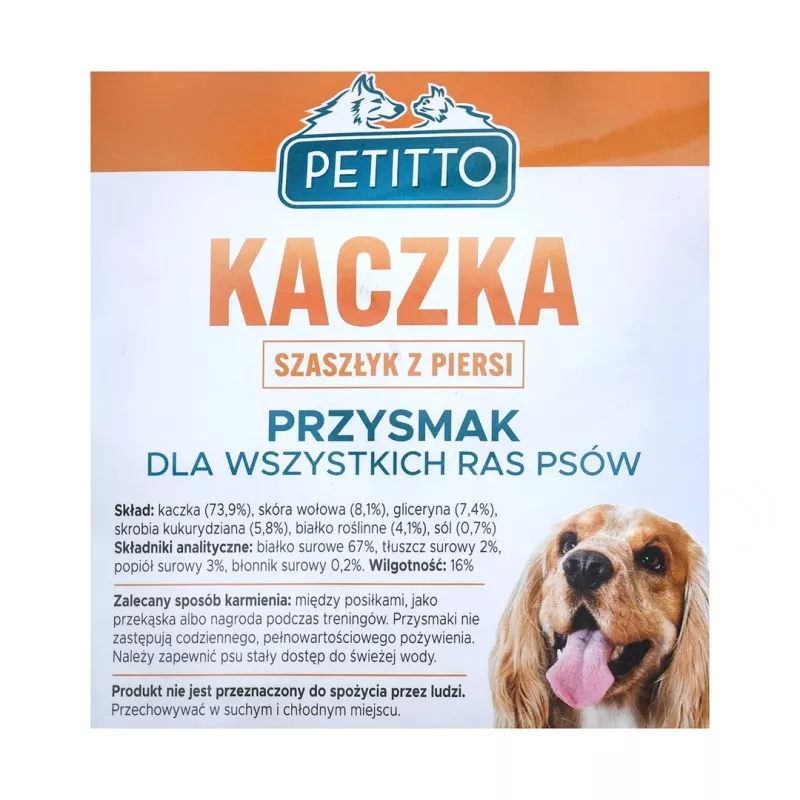PETITTO Duck Breast Kebab koerte maiused, funktsionaalsed tahked snäkid, 500 g, 67% valku, gluteeni- ja säilitusainetevabad