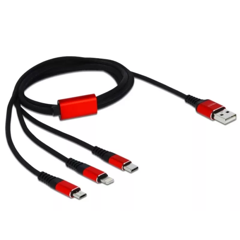 DeLOCK - ainult laadimiskaabel - Lightning / USB - USB (M) kuni Micro-USB Type B, Lightning, USB-C (M) - 1,0 m - varjestatud - must (85892)