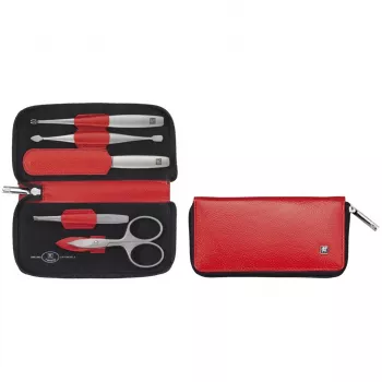 Maniküürikomplekt ZWILLING Twinox reisikomplekt 5-osaline punase nahkkotiga