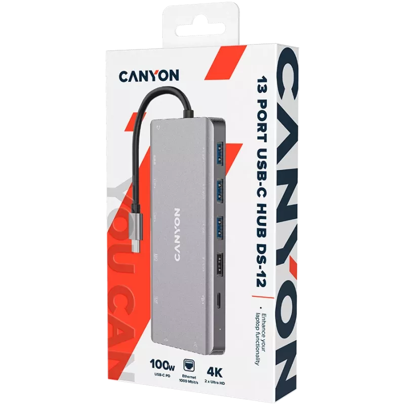 Canyon USB-13-in1 HUB USB-C 2xHDMI 4xUSB 2xUSB-C RJ45 VGA jaemüük