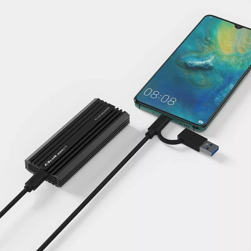 Väline SSD-korpus QOLTEC NV2270 M.2 SATA/NVMe draividele, USB-C, kuni 2 TB