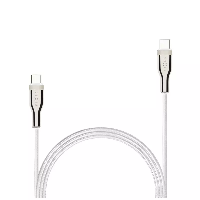 USB-punutud kaabel FIXED FIXDB-CC12-WH 100 W, valge, vastupidav punutud kest, andmeside ja toide