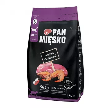 Kuiv kassitoit Pan Miesko vasikalihaga krevettidega Small, Adult, 5 kg, valk 39%, rasv 16%