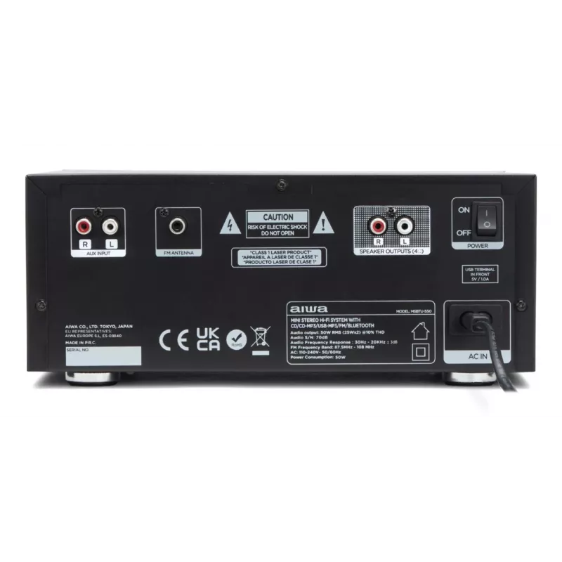 Koduaudio mikrosüsteem Aiwa MSBTU-550 — 50 W RMS, Bluetooth 10 m, FM, LED-ekraan, RCA, must