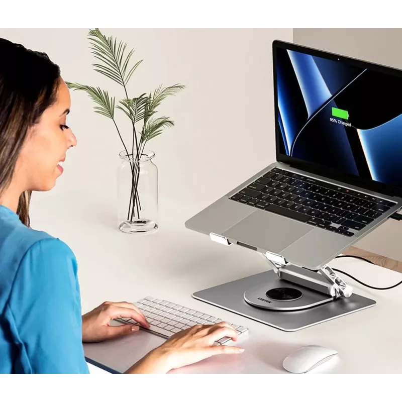 Sülearvuti alus Unitek D1109B01 — alumiiniumist reguleeritav alus eemaldatava USB‑C HDMI 4K PD 100W, 2x USB‑A, RJ‑45, kuni 17-tollistele