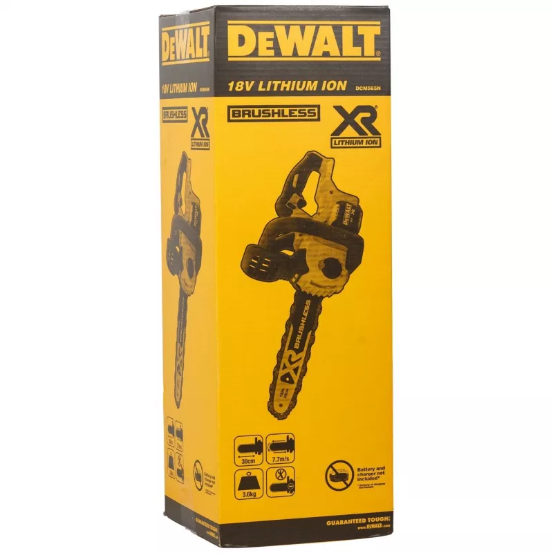 Kettsaag DeWALT DCM565N-XJ — juhtmeta akutoitel, 30 cm latt, 5 Ah aku mahutavus, 0,14 L õlipaak