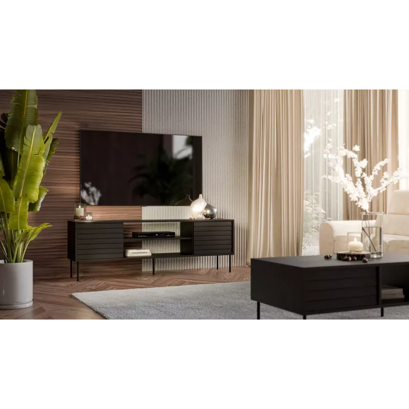 TV-kapp cama meble CORTINA EF 180×40×60 cm, must, puitlaastplaadist pealispind, must raam
