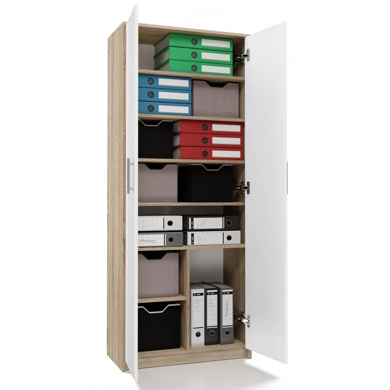 Dokumendikapp OLIV 2D 74x35x180 cm, sonoma tamm/valge