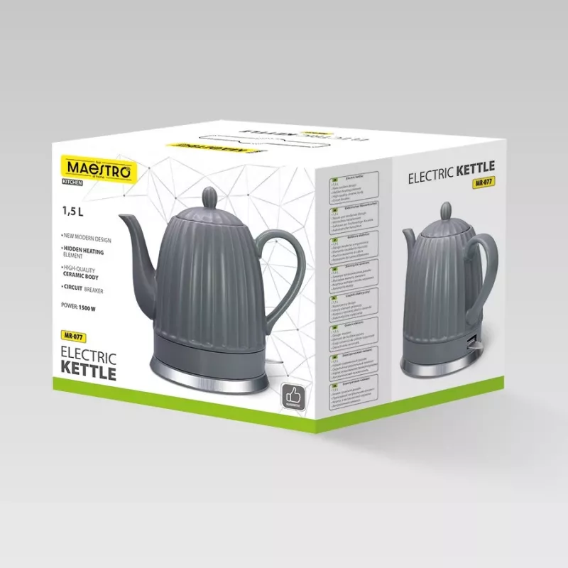Elektriline veekeetja Maestro MR-077, 1,5 L, 1500 W, keraamiline korpus, hall