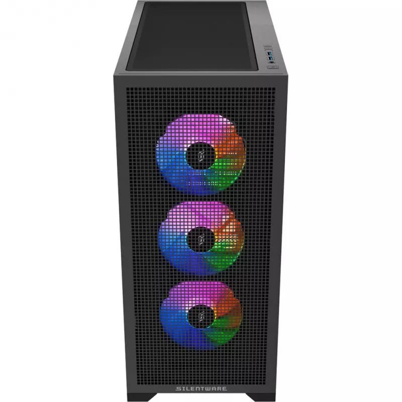 PC korpus Silentware Core 100 A-RGB Must — mudel CORE100Must, A-RGB valgustus, kesktorni vormitegur