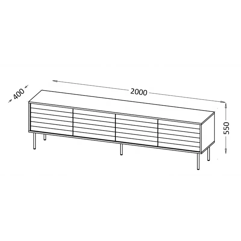 TV-kapp cama meble CORTINA 4D 200x40x55 cm, must pealispind, pähklipuidust esipaneelid
