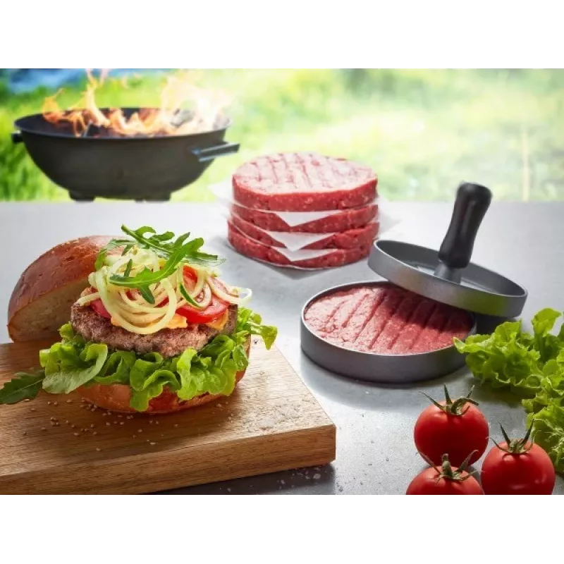 Hamburger press GEFU 89419, plastikust, Ø 11,8 cm, kõrgus 93 mm, hall/must