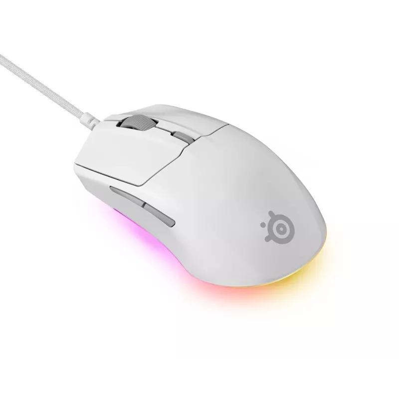 Mänguhiir STEELSERIES Rival 3 Gen 2 — optiline, 8500 DPI, juhtmega USB Type-A, paremakäeline, valge, 77 g