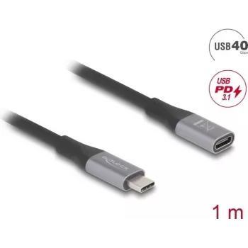Delock - USB-pikenduskaabel - 24 kontaktiga USB-C (isane) 24 kontaktiga USB-C (emane) - USB 2.0 / USB 3.2 / USB4 / Thunderbolt 3 5 A - 1,0 m - must, hall (81201)